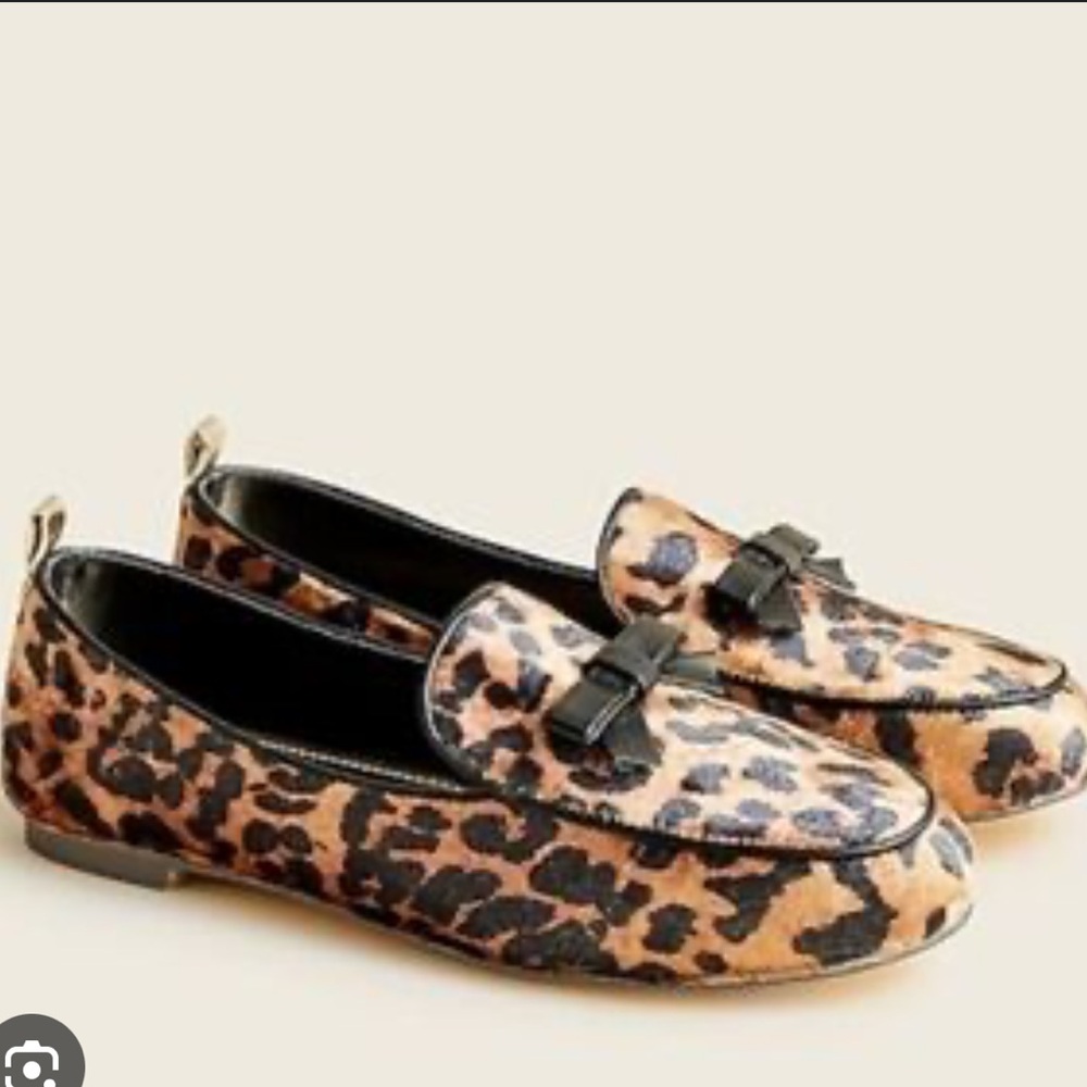 🐆 J.Crew crewcuts Leopard Print Loafers with a sweet bow— kids size 4